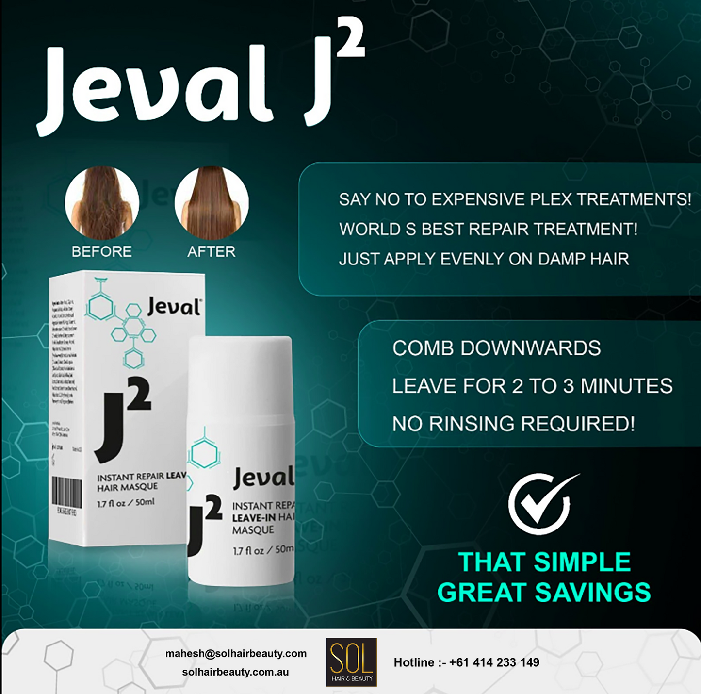 Jeval J2 Instant Repair Leave-In Hair Masque - 50ml